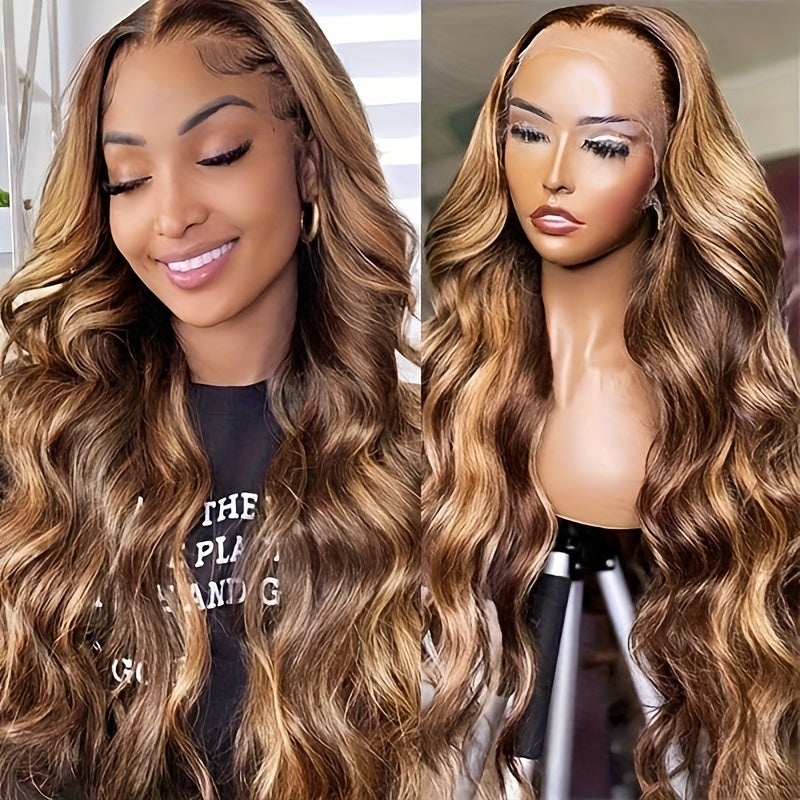 Ombre Lace Front Wig Human Hair 4/27 13x4 Body Wave Highlight Lace Front Wig Human Hair Pre Plucked With Baby Hair Honey Blonde Wig Human Hair 180% Density Colored Wigs Human Hair For Women